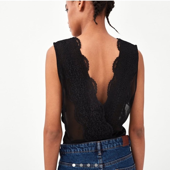 Zara Black Lace Plunge Bodysuit - Picture 1 of 7